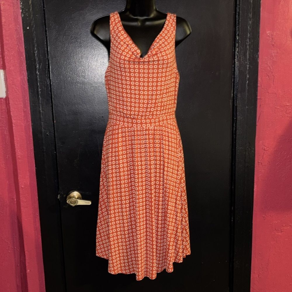 Maeve by Anthropologie Brianne cowl Orange W/white daisy knit dress size XS.